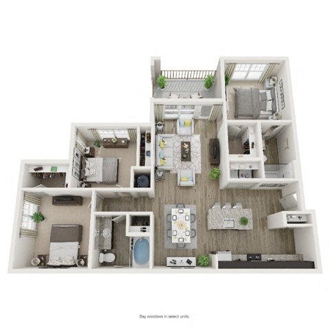 Floor plan for 3 beds, 2 baths, 1311 sqft